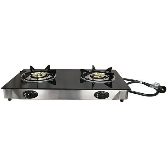Deluxe Propane Gas Range 2 Burner Stove Tempered Glass Cooktop Auto Ignition