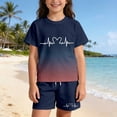 thumbnail image 2 of WERYOUNG Gradient Letter Print Summer Outfits For Kids Boys Girls Short Sleeve Crewneck Tops And Shorts Casual Two Piece Workout Sets Soft Clothes Sets 5-6 Years, 2 of 5