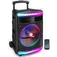 thumbnail image 1 of Bocina Portátil de 10 Pulgadas con Bluetooth de 600W Pyle, Batería Recargable, Micrófono, Luces de Fiesta, Lector SD, MP3, USB y Ruedas Giratorias, 1 of 7