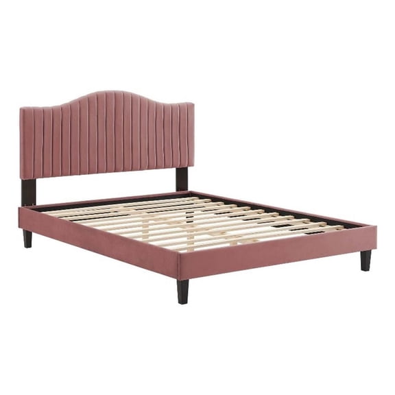 Modway Juniper Channel Tufted Performance Velvet King Platform Bed in Dusty Rose