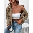 thumbnail image 4 of Chaqueta Ligera de para Mujer, de Larga, con Cremallera y Botones A Presión, para Otoño. Marrón S, 4 of 10