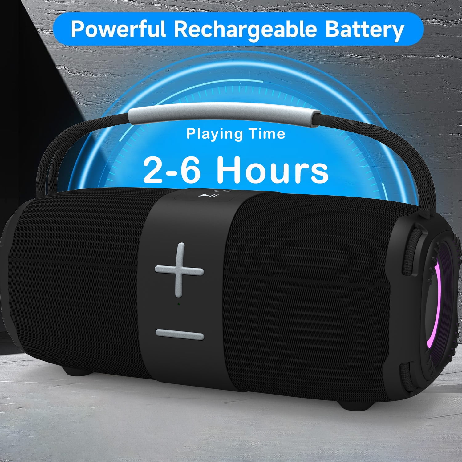 Babyltrl Portable Bluetooth 5.3 Speaker,Wireless Speaker with Dynamic LED Lights and Powerful 360° Sound,TWS Pairing,Outdoor Music Party Show,Black
