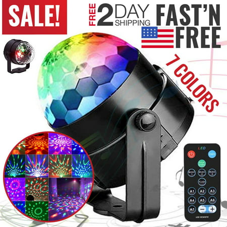 Portworld Disco Ball Party Light 5W RGBWP LED Crystal Rotating Strobe Lamp With Remote Control 7 Color Mini Magic DJ Lighting Sound Activated Club Karaoke Stage Lights Party