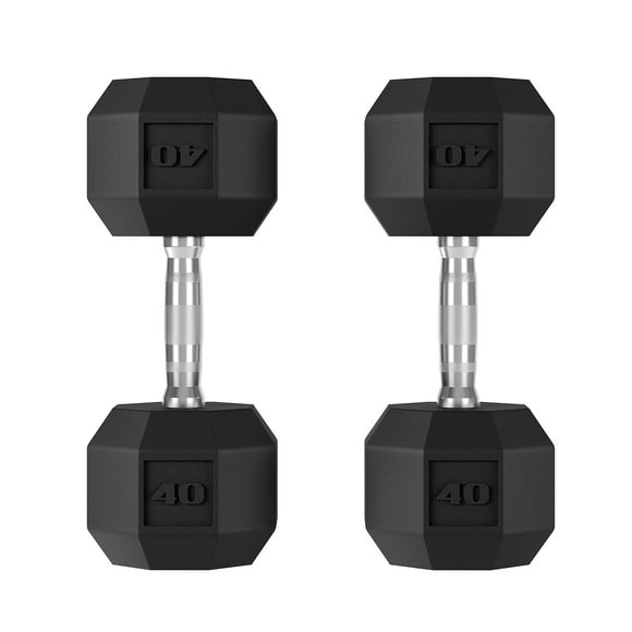 2 Pack 40 Lbs Rubber Coated Hex Dumbbell Weight Set with Chrome Handle, Carbon Steel and PVC Hand Weight for Muscle Toning, Strength Building & Full Body Workout