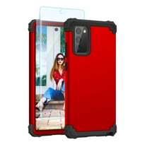 Dteck Heavy Duty Shockproof Cell Phone Case with Tempered Glass Screen Protector for Samsung Galaxy Note 20, Red