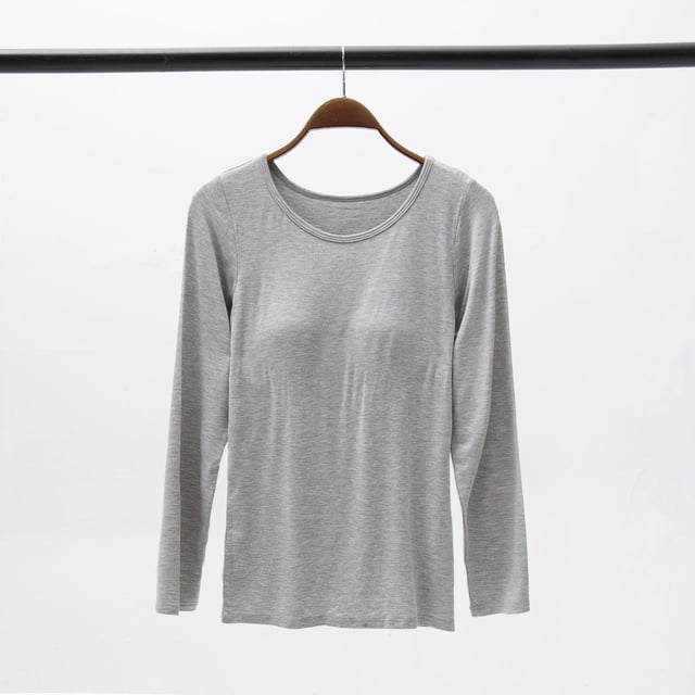 Pijama de una pieza sin aro y sin sujetador para mujer, de modal, con camiseta de manga larga y cuello redondo y almohadilla para el pecho