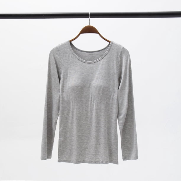 Pijama de una pieza sin aro y sin sujetador para mujer, de modal, con camiseta de manga larga y cuello redondo y almohadilla para el pecho