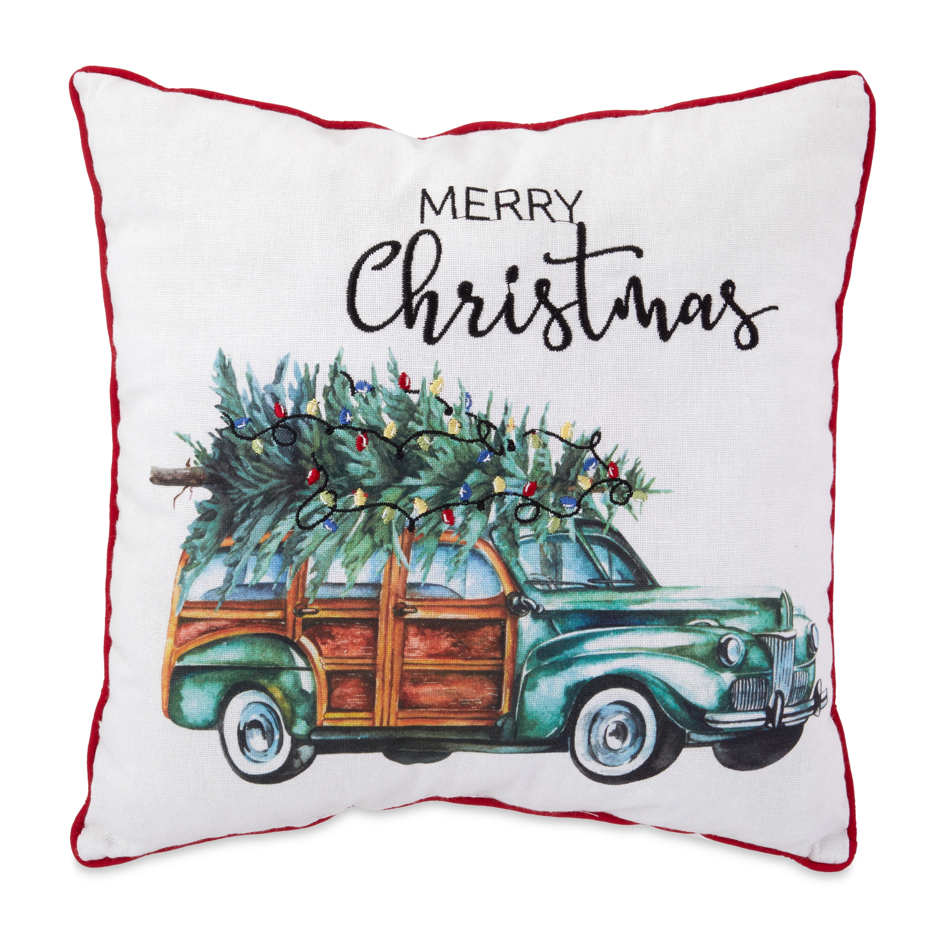 Holiday Time Green Truck Christmas Decorative Pillow, 14"x14" Square