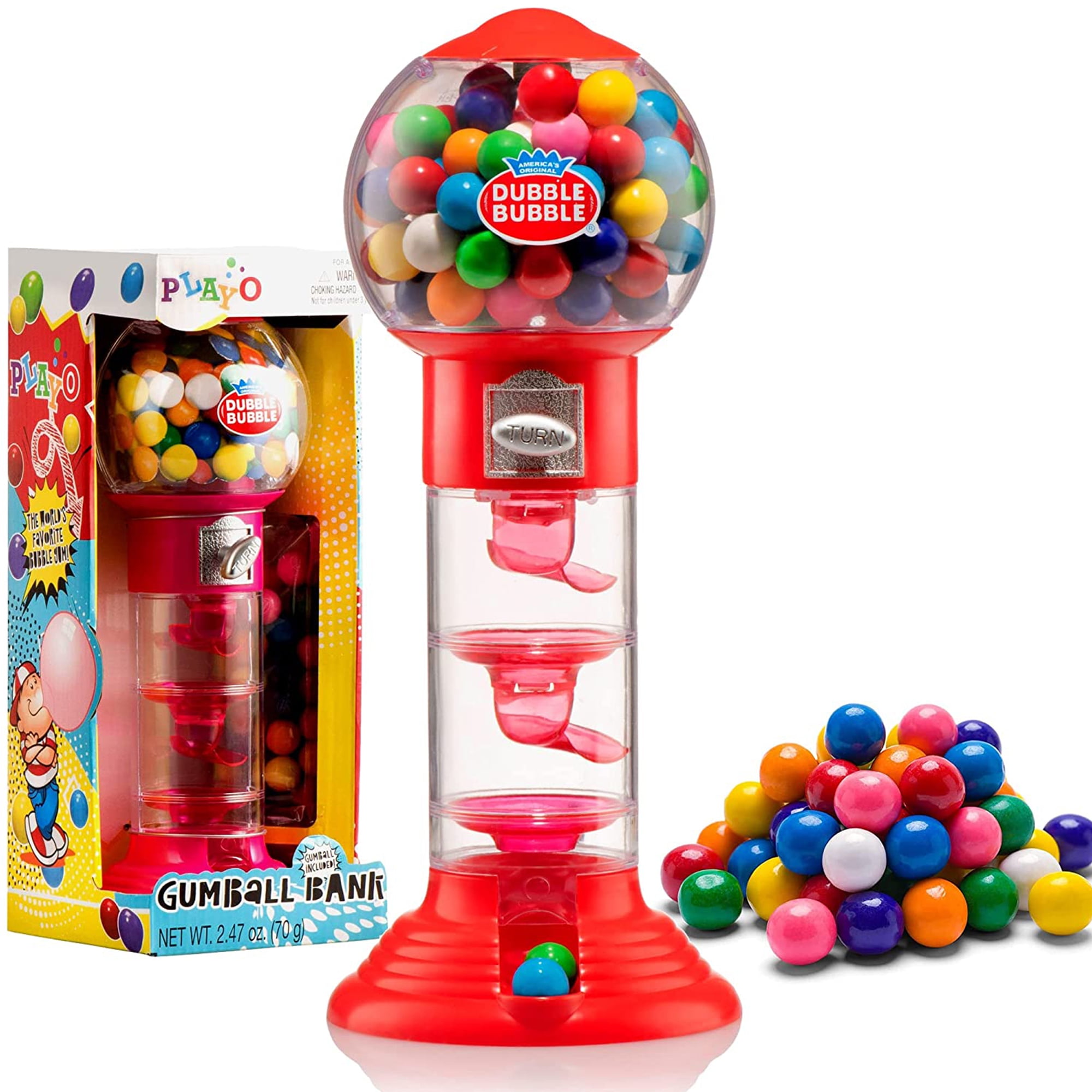 Playo 10.5” Spiral Gumball Machine For Kids with 40 Pcs Bubble Gum, Red Walmart