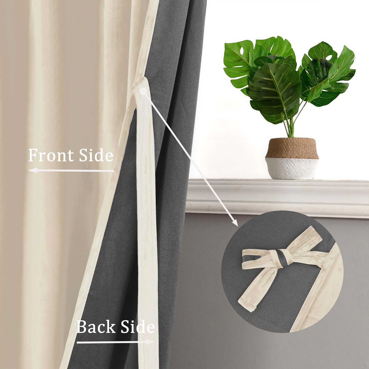 Hiasan Luxury Cream Velvet Curtain with Tiebacks-Blackout Curtains for Bedroom/Living Room, Rod Pocket, 52" x 84", Set of 2