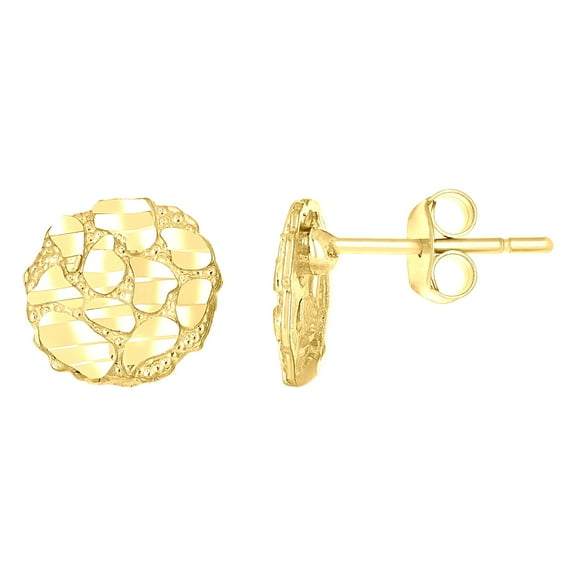 10k Yellow Gold Unisex Round Nugget Stud Earrings Jewelry Gift for Men Women