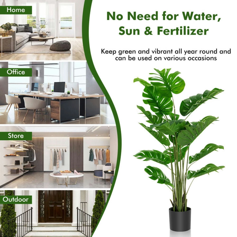Spaco 2-Piece Artificial Monstera Tree Set, 5 Feet Artificial Tree with 15-Piece Large and Wide Leaves, Fake Plant for Indoor and Outdoor, Green