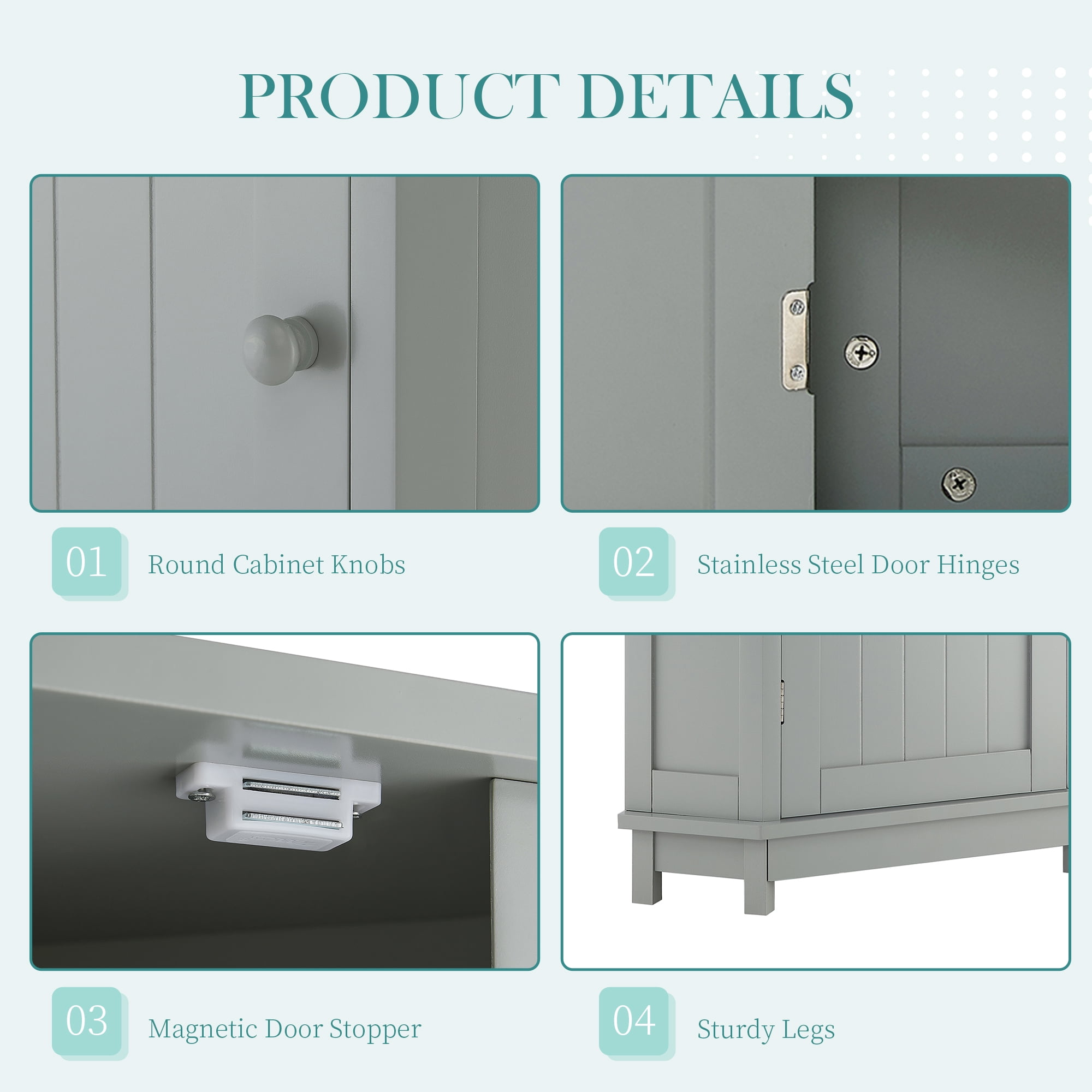 Euroco Bathroom Storage Cabinet with Adjustable Shelves, MDF Freestanding Cabinet with Doors for Bathroom, Living Room, or Laundry Room