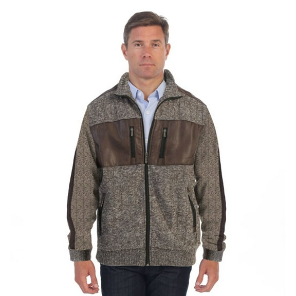 Gioberti Mens Full Zip Cardigan Patch Design Sweater with Flannel Lining