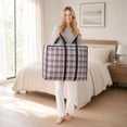 thumbnail image 5 of Storage Bag, Blue Plaid Foldable Zipper, 1 Piece Large Size 27.6*19.7*9.1 Inch, Heavy Duty Carry Handle Organizer Bag for Moving Clothes Bedding Blanket Comforter Home Storage, 5 of 5