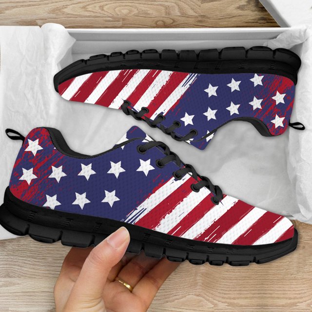 Zapatillas deportivas para mujer con estampado de bandera de Estados Unidos, zapatos de plataforma antideslizantes, zapatos planos transpirables y resistentes al desgaste para trabajar al aire libre