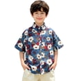 thumbnail image 4 of BRGZLK Boys Hawaiian Shirts Trendy Tropical Relaxed Fit Short Sleeve Button Down Tops Casual Floral Beach Shirt for Kids Summer Vacation Dark Blue 12-13Y, 4 of 6