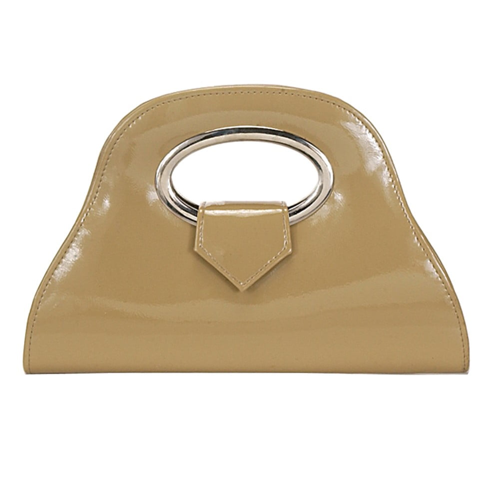 tan patent leather clutch
