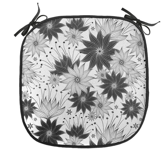 Grey Chair Seating Cushion, Illustration of Old Fashion Various Size Spiral Vintage Flowers Urban Design, Soft Seat Pads for Office with Anti-slip Backing, 16"x16", White Black, by Ambesonne