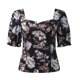 thumbnail image 2 of Gibobby Blusa de Trabajo de Manga Corta Camiseta manga corta ajustada con cuello cuadrado y estampado moda informal para mujer(Negro,M), 2 of 5