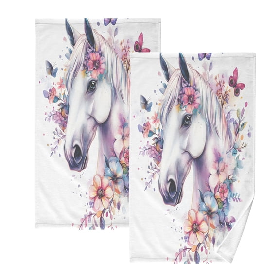 Ryvnso Horse Butterfly Flower Cotton Hand Towels Sets Face Towel 2 PCs Bathroom Decorative