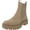 Almond Leather, variant on Womens Beige Lug Sole Goring Waterproof Laguna Block Heel Leather Booties 8.5 M