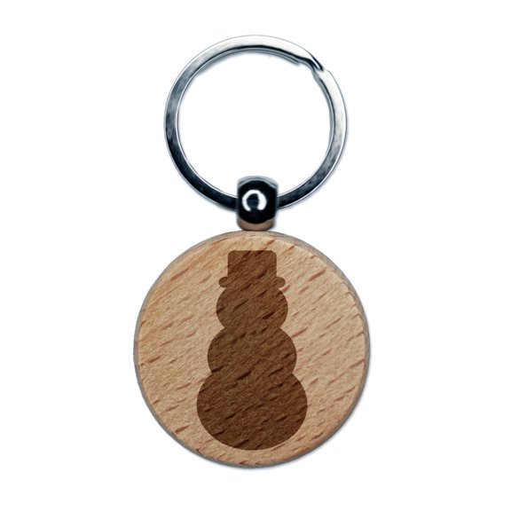 Snowman Winter Christmas Solid Round Keychain Charm Tag - Engraved Wood