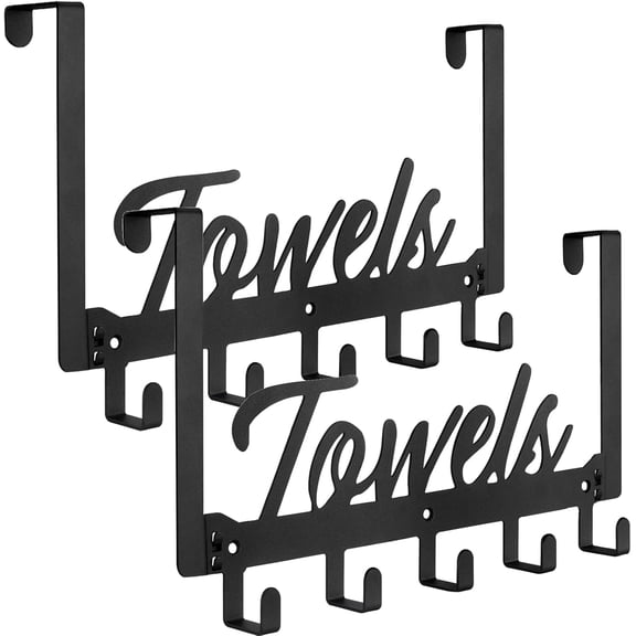 Over The Door Hooks, Towel Rack Towel Hooks for Bathroom, Towel Holder for Hanging Heavy Duty, Door Rack Over Door Hanger with 5 Coat Hooks for Bedroom Bathroom Kitchen, Black