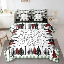 Manfei Kawaii Xmas Tree Child Bedding Comforter Set 7-Piece, Winter Christmas King Bedding Sets, Green Plaid Reversible Bed Sheets, Luxury Bedroom Decor