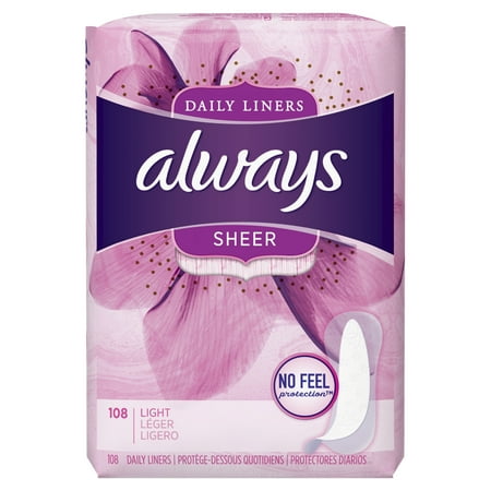 - Always Sheer Daily Liners, Unscented, Wrapped, Light, 108 Count