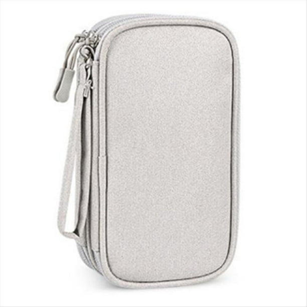 Bolsa de Almacenamiento PortáTil de Dos Niveles para Productos Digitales: Organizador de Viaje para Cables USB, Auriculares y Accesorios, Color Gris