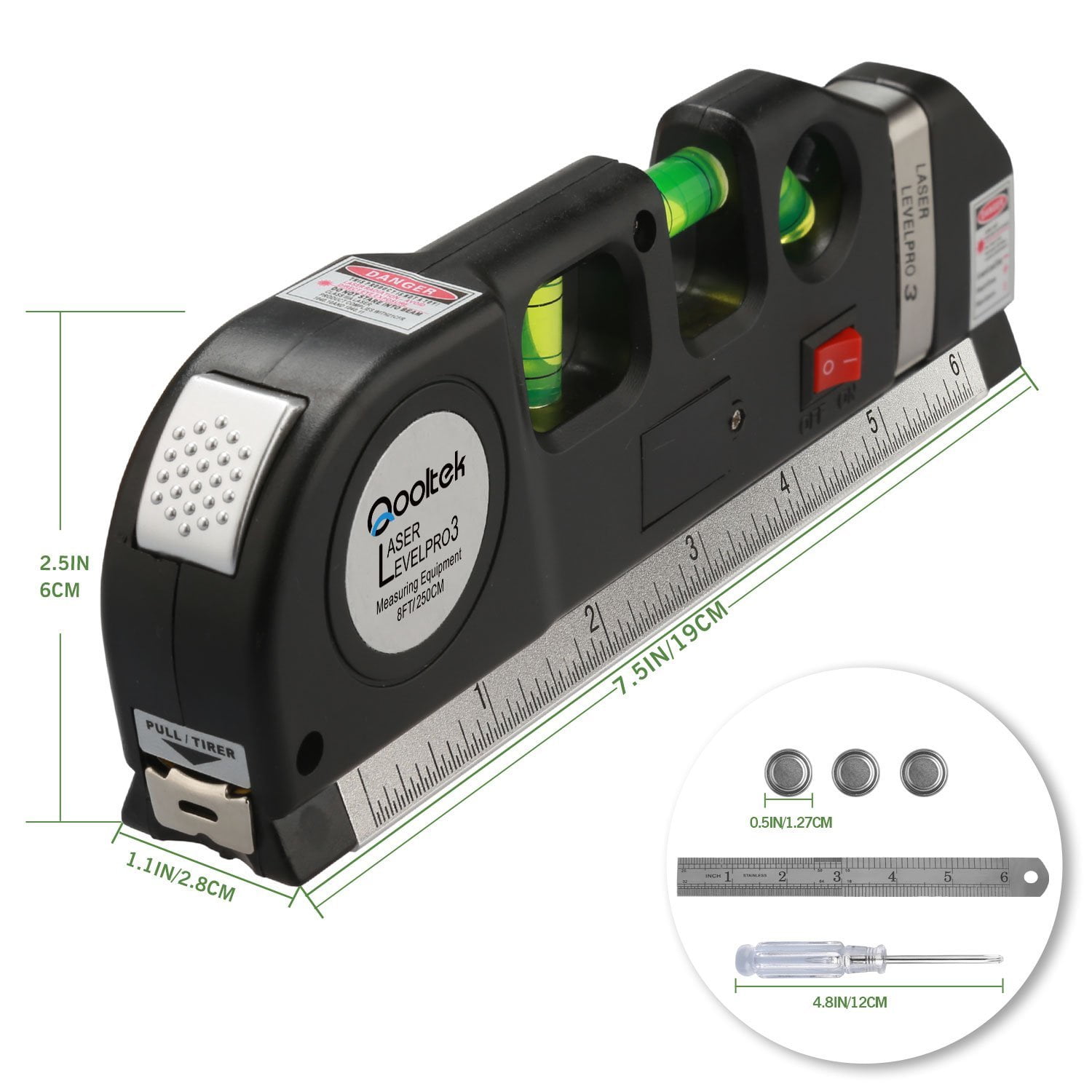 Qooltek Multipurpose Laser Level laser measure Line 8ft+ Measure Tape Ruler  Adjusted Standard and Metric Rulers - Walmart.com