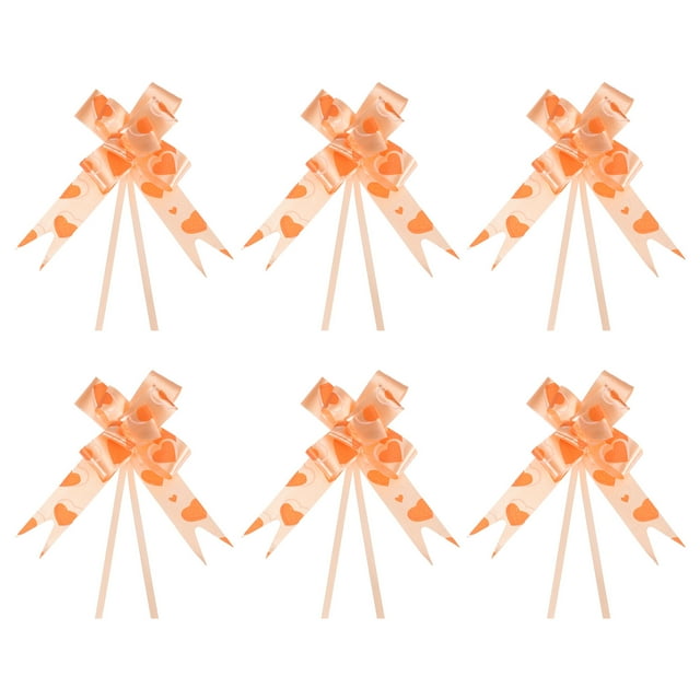 Unique Bargains 3.3inch Pull Bows Gift Wrapping Pull Bow Heart Pattern Baskets Present Bows Ribbon Orange 100 Pcs