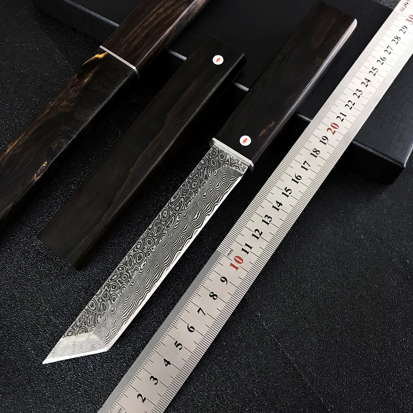 Samurai Knife Japanese Katana, Tanto Knife with VG 10 Damascus Steel Blade and Ebony Handle