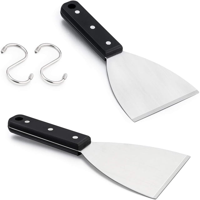 2Pcs 9.5in Stainless Steel Griddle Scraper Chopper Slant Edge Grill Scraper for Teppanyaki Flat Top BBQ