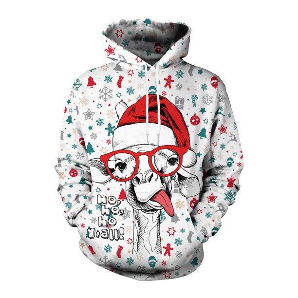 Green Hoodies Merry Christmas Hood Pullover Santa Hat Printed Sweatshirt Warm Pocket Streetwear Y2K Tracksuit Men Clothing