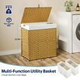 thumbnail image 2 of Rolanstar 90L Laundry Hamper Wicker Laundry Basket with Lid, Handles Clothes Hamper Foldable with 2 Removable Liner Bags, Natural, 2 of 8