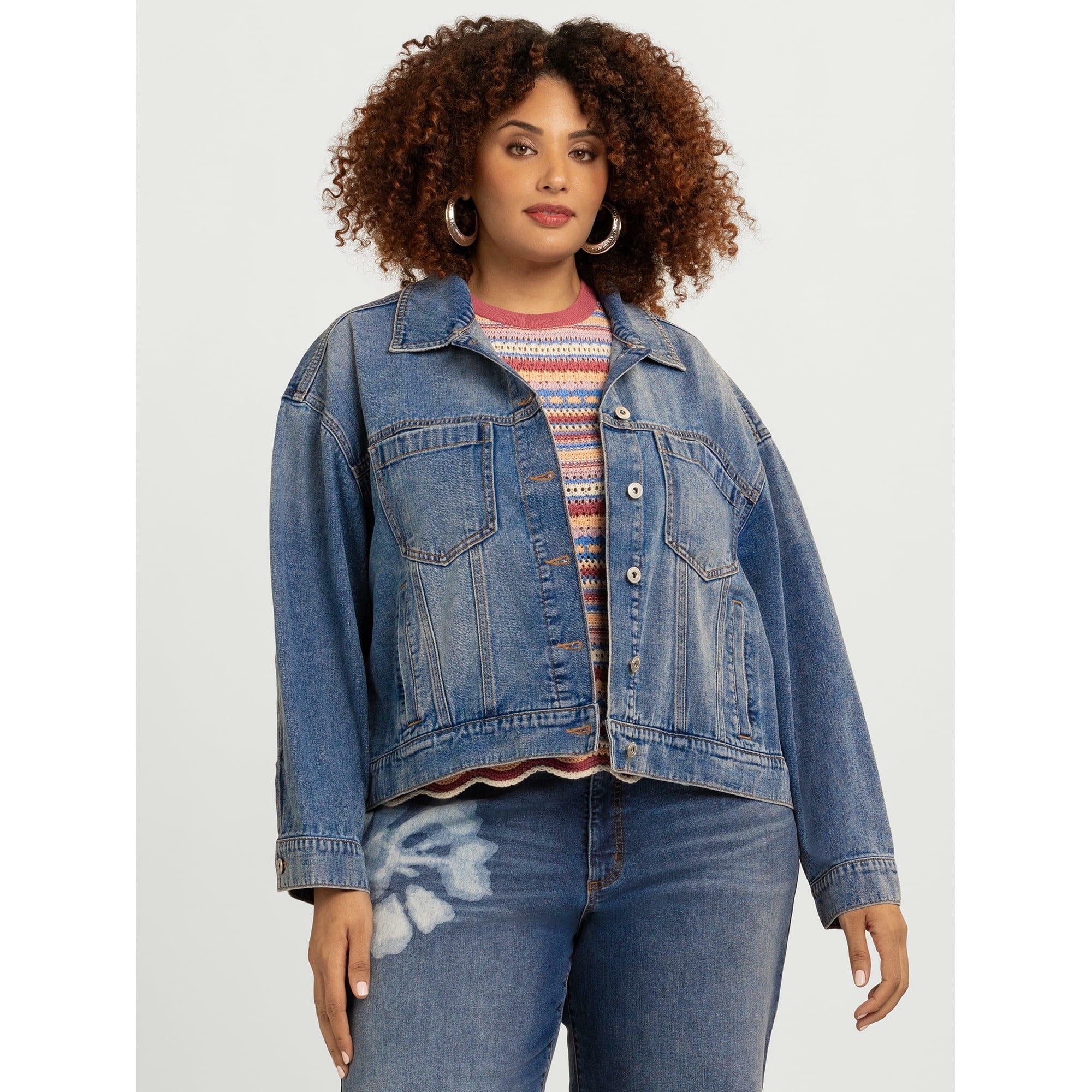 Terra & Sky Women's Plus Denim Lady Jacket With Pockets, Sizes 0X