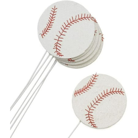 Baseball Floral Arrangement Picks (Set Of 6) - Stems For Baseball Sport Themed Centerpieces Baby Shower Or Birthday Party Centerpiece Sticks