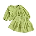 thumbnail image 3 of FYDUU Girls Clothes 2 Piece Set Ruffle Long Sleeve Button Down Shirts Top + Skirt Set Kids Girl Fashion Back To School Outfits 4-5 Years, 3 of 9