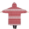 thumbnail image 2 of Oversized Wearable Blanket Hoodie,Red Christmas Geometric Snowflake Pattern Sherpa Blanket Hoodie with Super Pockets,Super Warm Fuzzy Pullover for Women & Men, 2 of 6