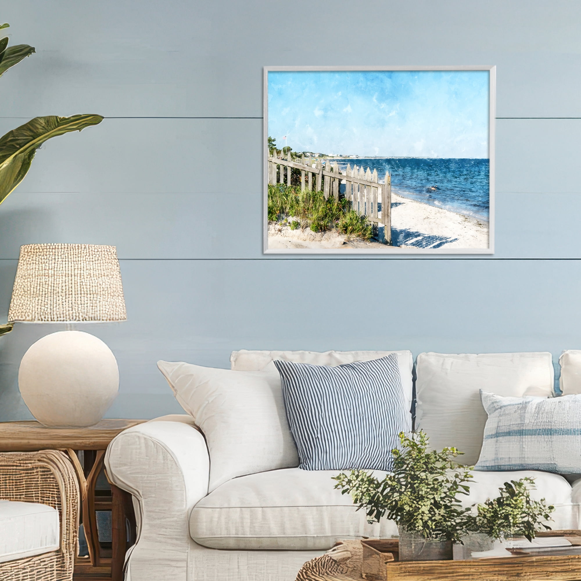 Stupell Industries Beach Pickets View White Framed Giclee Art, design by Kim Curinga