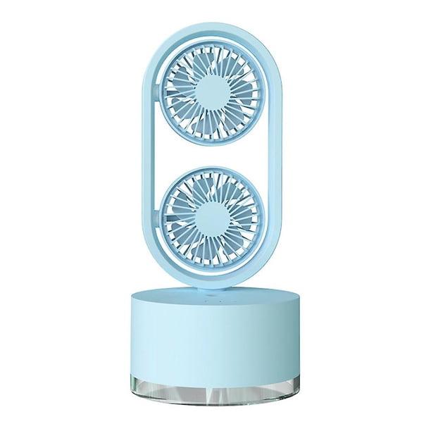 Blue Ventilador con cabezal móvil de doble cabezal, ventilador recargable ultrasilencioso para dormitorio y hogar
