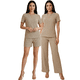 thumbnail image 1 of Conjunto 3 Piezas Blusa Casual con Short y Pantalón a Rayas Outfit Versátil y Cómodo para Mujer, 1 of 5