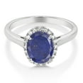 thumbnail image 3 of Gem Stone King 2.14 Ct Oval Blue Lapis White Diamond 10K White Gold Ring, 3 of 5