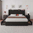 thumbnail image 3 of Virans Full Bed Frame with 4 Storage Drawers, Upholstered Platform Bed Frame with Type-C & USB Ports, Wingback Storage Headboard, Dark Gray, 3 of 9