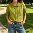thumbnail image 7 of Women's Dress Shirts Causal Button Down Short Sleeve Shirt with Chest Pocket Breathable Linen Blouse for Women, 7 of 7