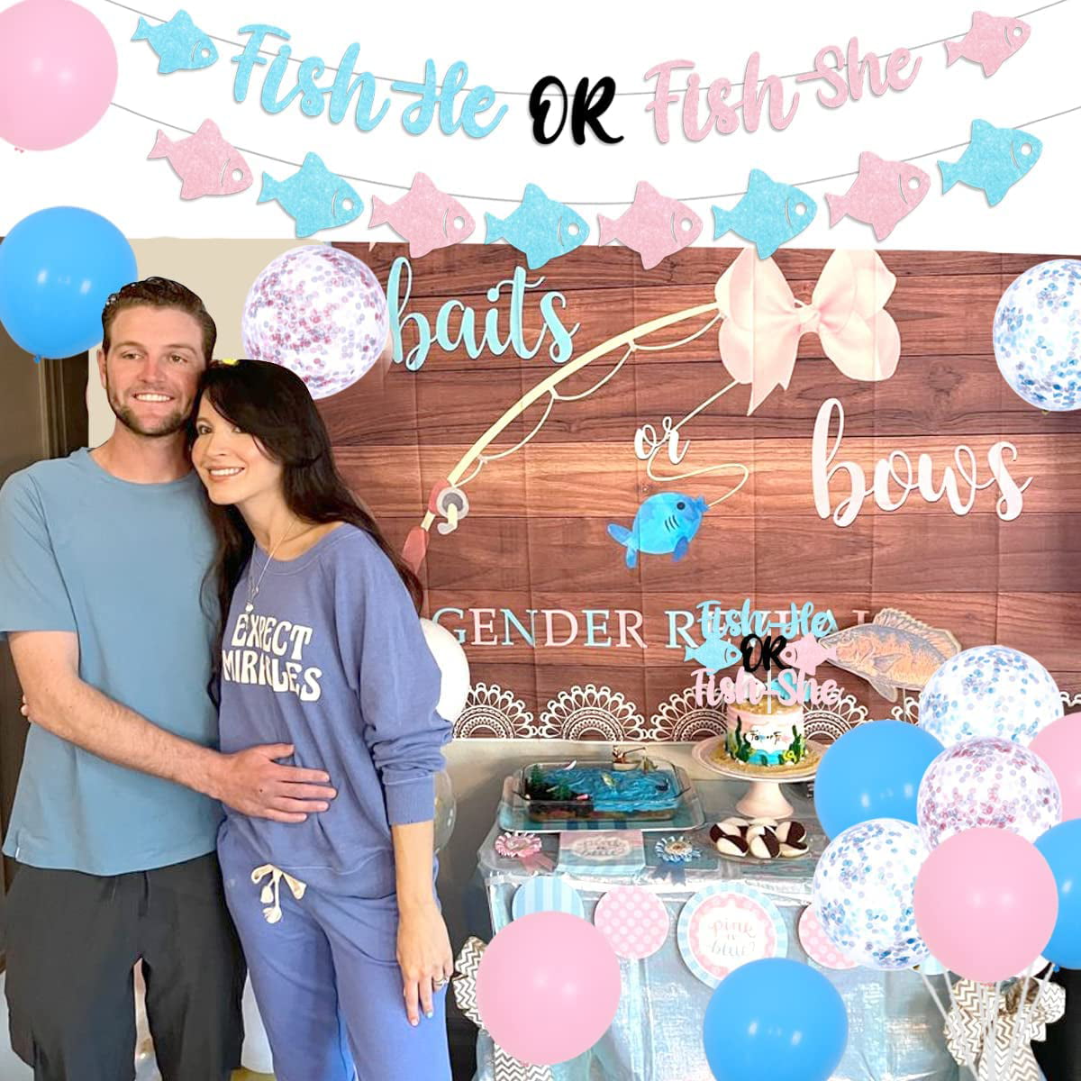 Fish Gender Reveal Decorations, Fish He or Fish She Backdrop Blue