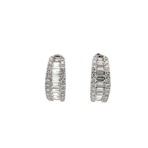 ARAIYA FINE JEWELRY 10K White Gold Baguette and Round-Shape Lab Grown Diamond Hoop Earrings (3 Cttw, D-F Color, VS1 Clarity)