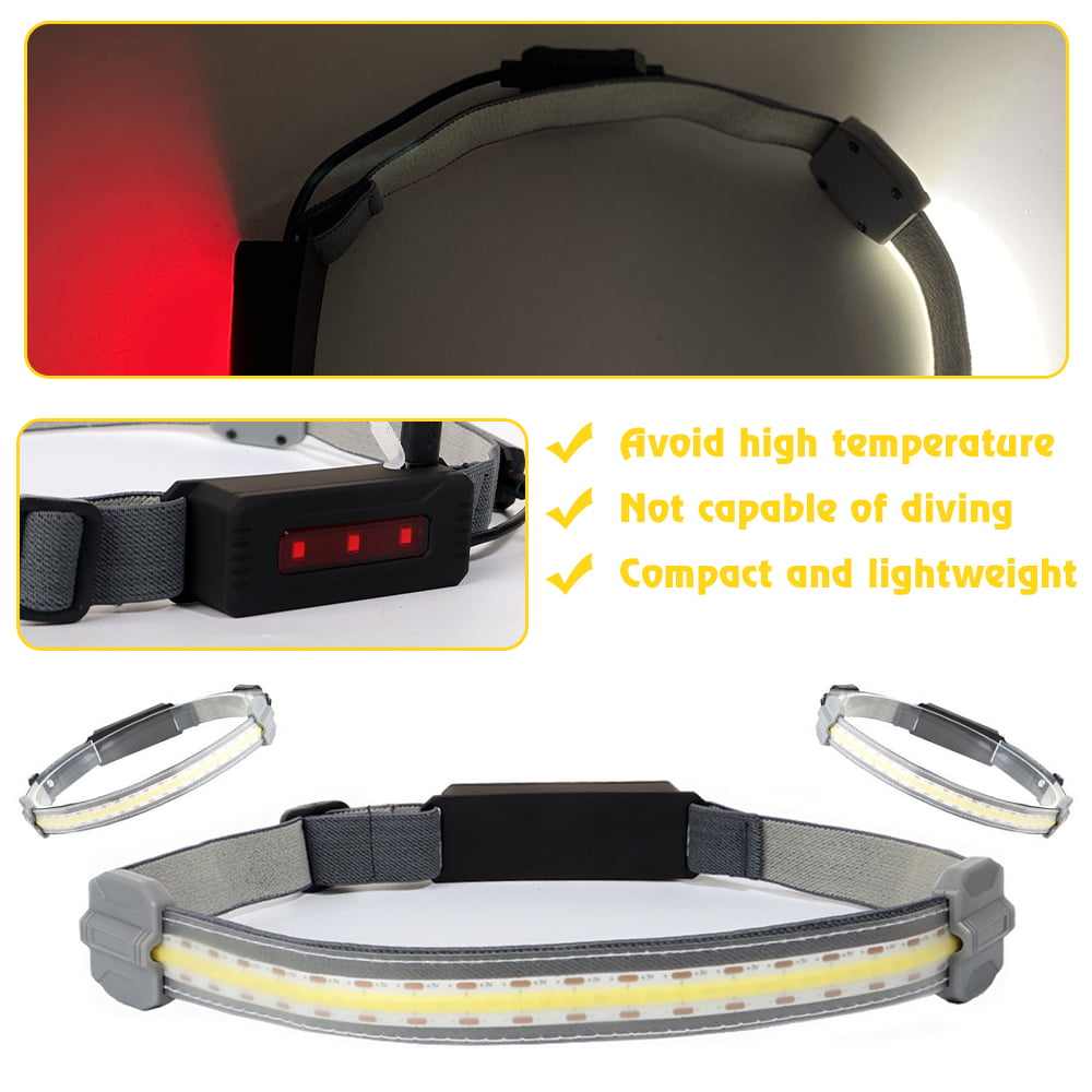 Lightweight Head Torch 3 Modes USB Rechargeable COB LED Headlamp Headlight 2PCs 